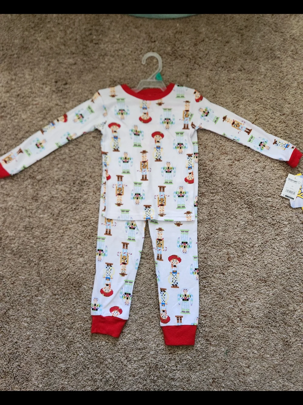 Disney White Pajama Set with Red Trim and Toy Character Print For Toddler Size 5